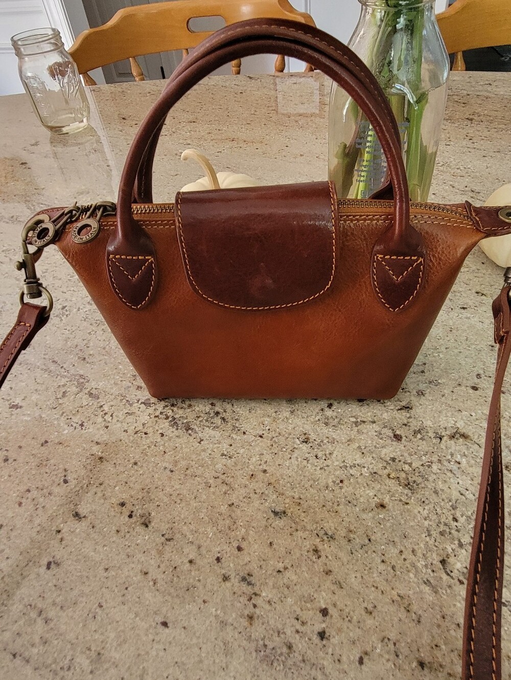 Floto Classic Brown Leather Top-Handle Crossbody Bag